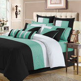 Embellish Horizontal Pleats Duvet Set - Turquoise and Black